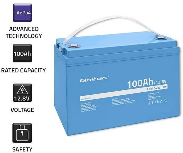 Qoltec Akumuliatorius LiFePO4 Ličio geležies fosfatas | 12,8 V | 100Ah | 1280Wh | BMS