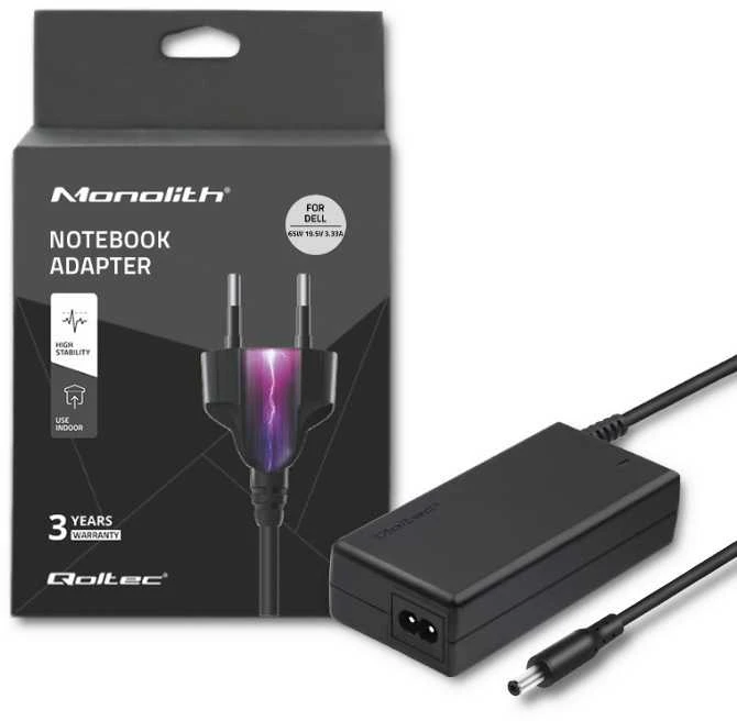 QOLTEC 50050 Nešiojamas kompiuteris AC maitinimo adapteris 65W 19.5V 3.33A 4.8x1.7 +maitinimo laidas