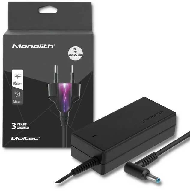 QOLTEC 50051 Nešiojamas kompiuteris AC maitinimo adapteris 65W 19.5V 3.33A 4.5x3.0+pin +maitinimo laidas