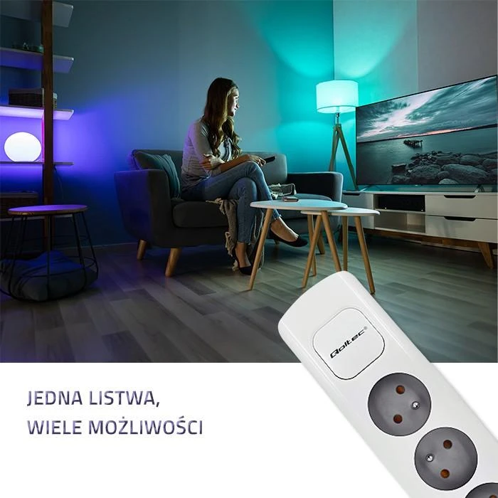 QOLTEC 50296 Power strip 5 sockets 1.8m Baltas pilkas