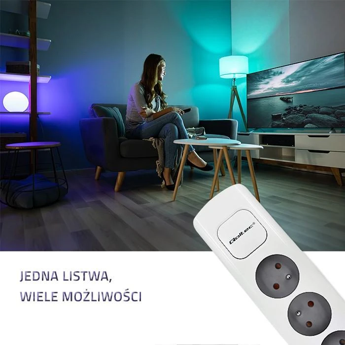 QOLTEC 50297 Maitinimo juosta 6 lizdai 1,8 m Balta pilka