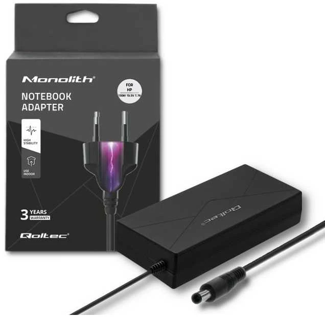 Maitinimo šaltinis Qoltec 51729 nešiojamiesiems kompiuteriams HP (19,5 V, 7,7 A, 150 W, 7,4 mm x 5 mm)