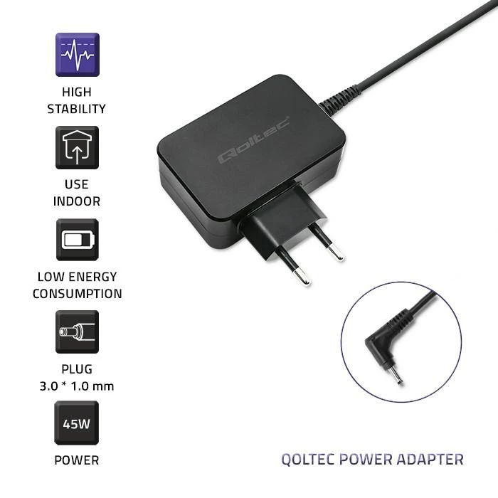 QOLTEC 51032 Maitinimo adapteris, skirtas ultrabook Asus 45W 19V 2.37A 3.0x1.0