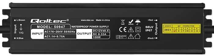QOLTEC 50947 Impulsinis maitinimo šaltinis LED IP67 100W 12V 8.3A