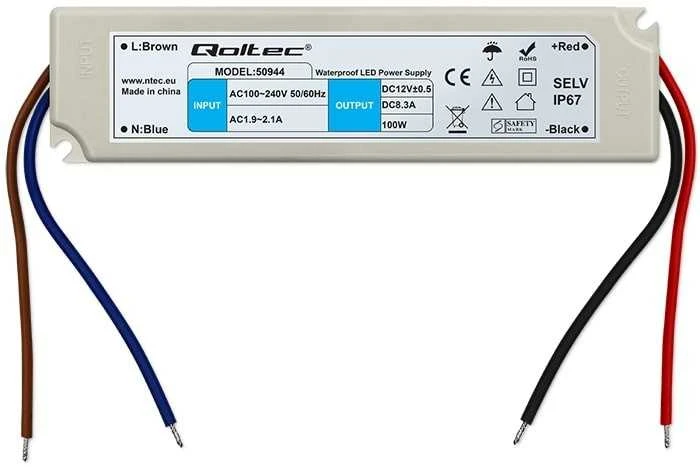 QOLTEC 50944 Qoltec Impulse maitinimo šaltinis | IP67 | 100V-240V | 100W | 12V | 8.3A