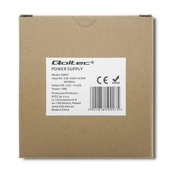 QOLTEC 50907 DIN bėgio maitinimo šaltinis 10W 24V 0.42A Baltas Slim