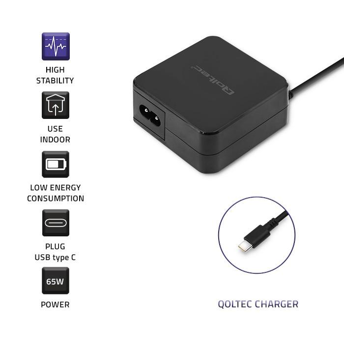 QOLTEC 51027 įkroviklis 65W / 5-20,3V / 2-3,25A / USB tipas C / PD