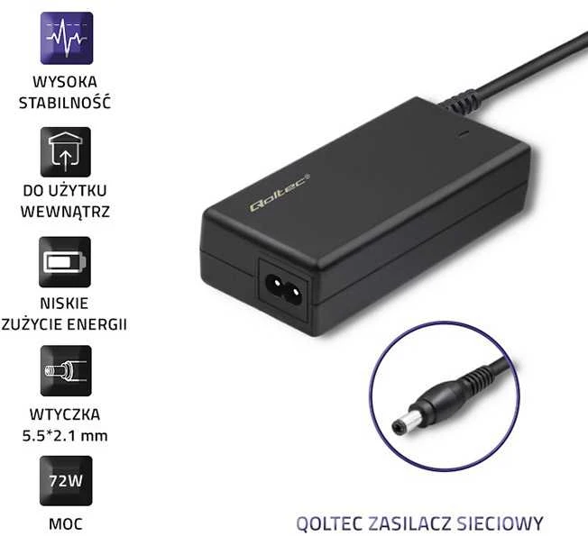 QOLTEC 51106 Qoltec Universalus kintamosios srovės adapteris 72W 12V 6A 5.5 2.1 + maitinimo laidas