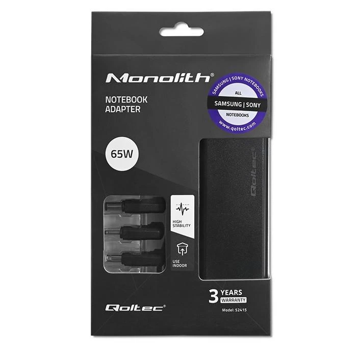 QOLTEC 52415 Maitinimo adapteris, skirtas Samsung Sony 65W / 3 kištukai / maitinimo kabelis