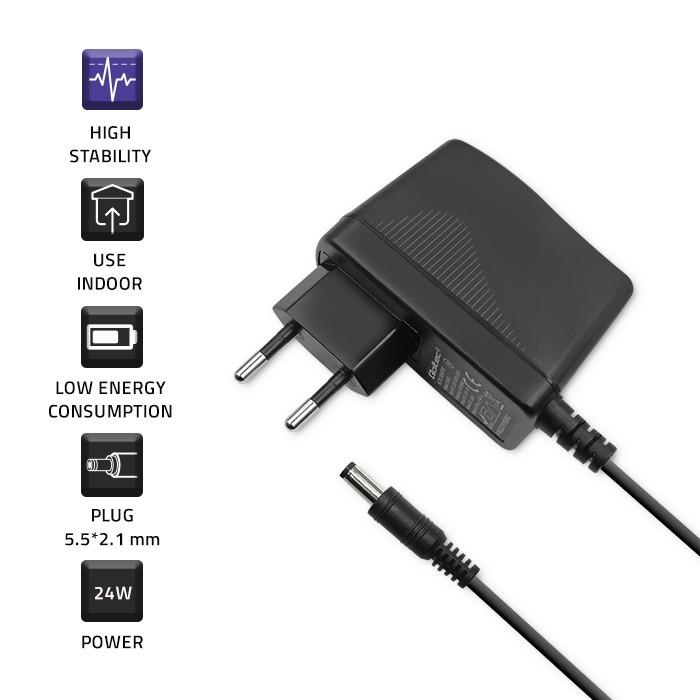 QOLTEC 52397 Kištukinis maitinimo šaltinis PREMIUM 24W / 12V / 2A / 5,5x2,1