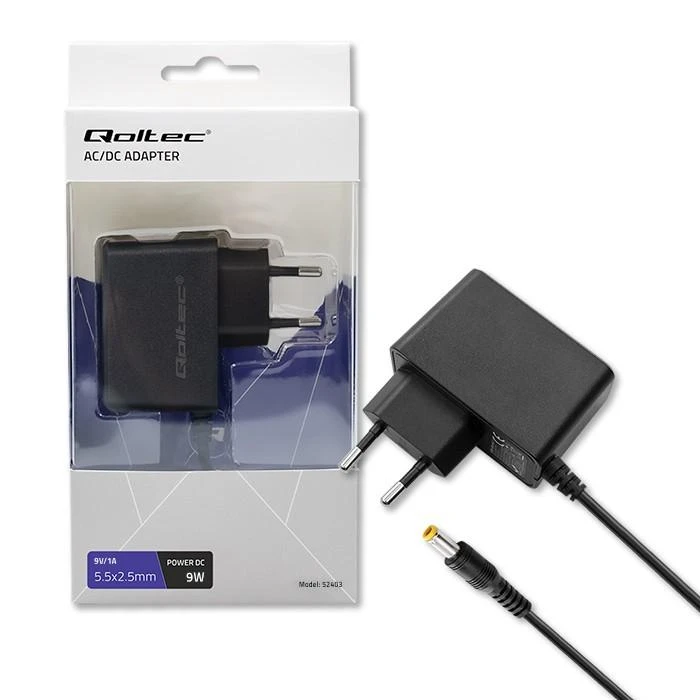 QOLTEC 52403 Kištukinis maitinimo adapteris PREMIUM 9W / 9V / 1A / 5,5x2,5