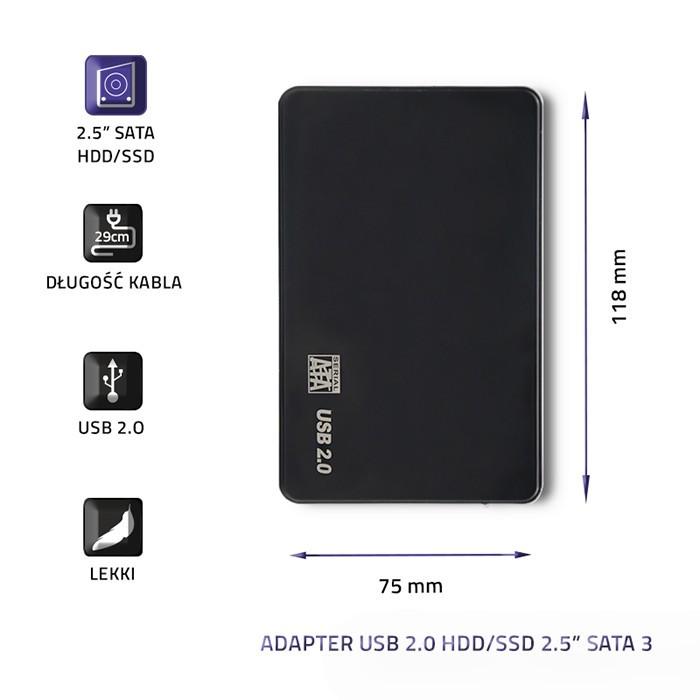 QOLTEC išorinio kietojo disko dėklas HDD/SSD 2.5" SATA3 USB 2.0 Juodas