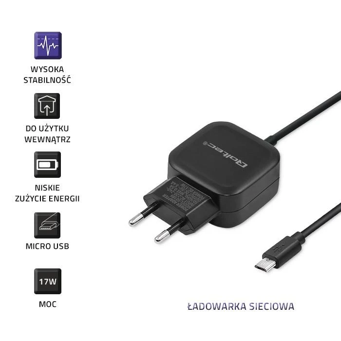 QOLTEC 50189 kintamosios srovės adapteris 17W 5V 3.4A USB + Micro USB
