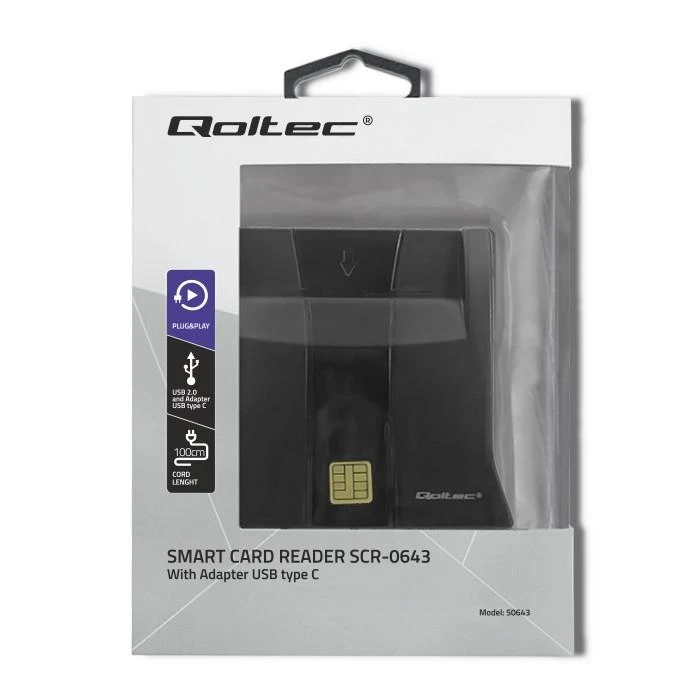 QOLTEC Smart chip ID kortelių skaitytuvas USB 2.0 Plug&Play vertikalus