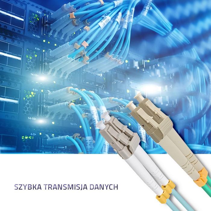 QOLTEC 54075 optinis patchcord LC/UPC – LC/UPC daugiamodis 50/125 OM3 dvipusis 1m