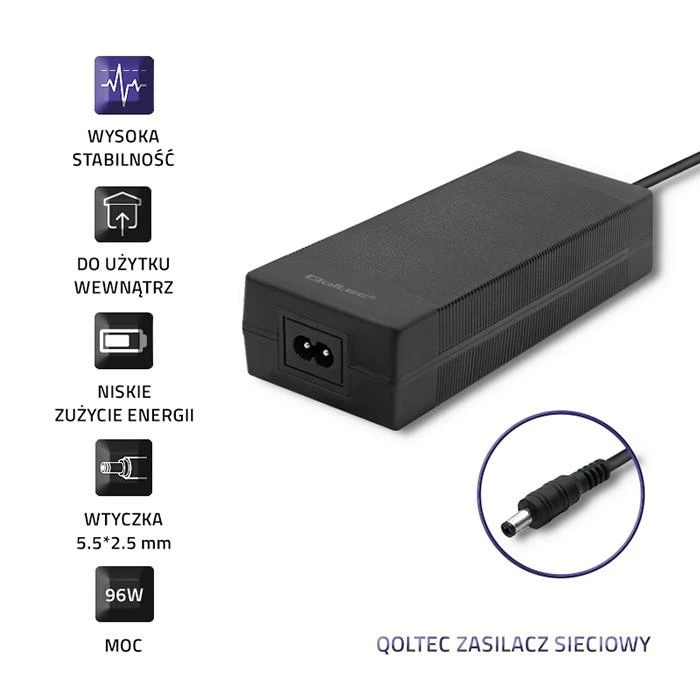 Qoltec 96W maitinimo adapteris su 5,5x2,5 mm jungtimi