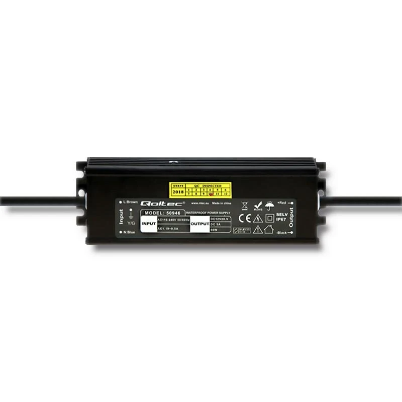 Qoltec Maitinimo šaltinis impulsowy LED IP67 | 60W | 12V | 5A | Wodoodporny