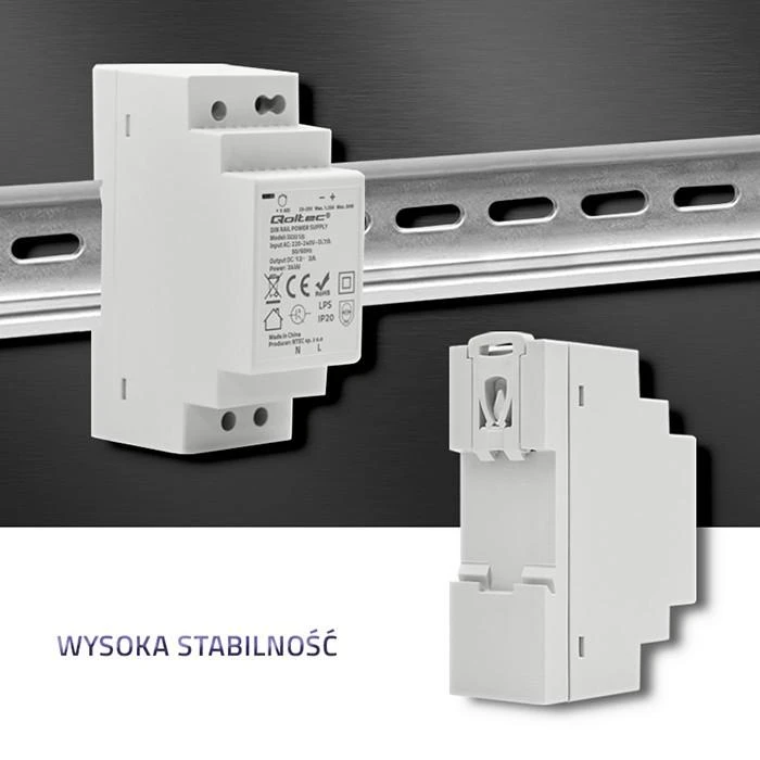 Qoltec Maitinimo šaltinis na szynę DIN | 24W | 12V | 2A | Pilka