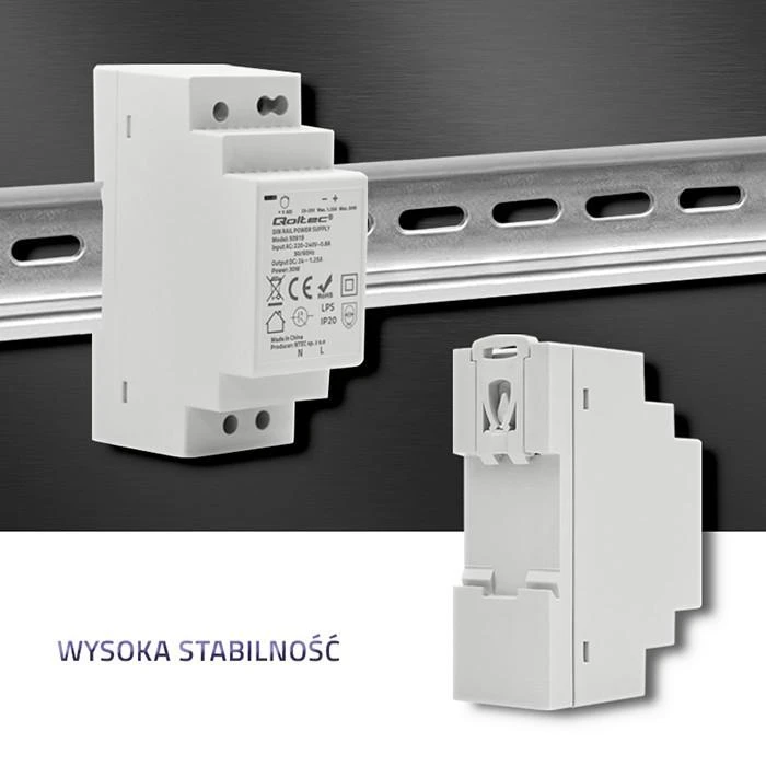 Qoltec Maitinimo šaltinis na szynę DIN | 30W | 24V | 1.25A | Pilka