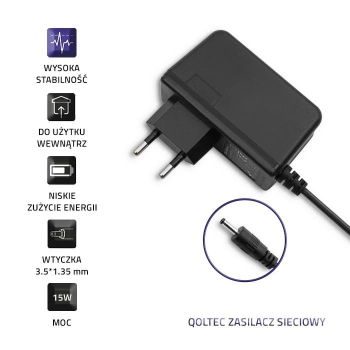 Qoltec 15W maitinimo adapteris su 3,5x1,35 mm kištuku