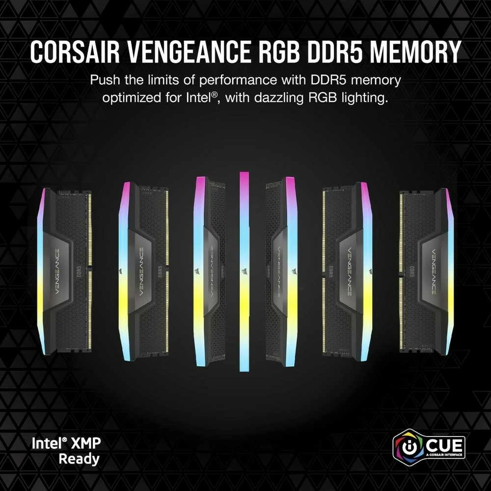 Atminties kortelė telefonui CORSAIR VENGEANCE® RGB 64GB (2x32GB) DDR5 DRAM 6400MT/s CL32 Memory Kit — Juodas