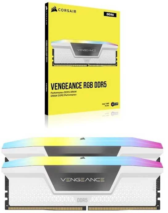 RAM CORSAIR DDR5 6000MT/s 32GB 2x16GB DIMM Unbuffered 36-44-44-96 Std PMIC XMP 3.0 VENGEANCE RGB DDR5 Baltas Heatspreader Juodas PCB 1.4V