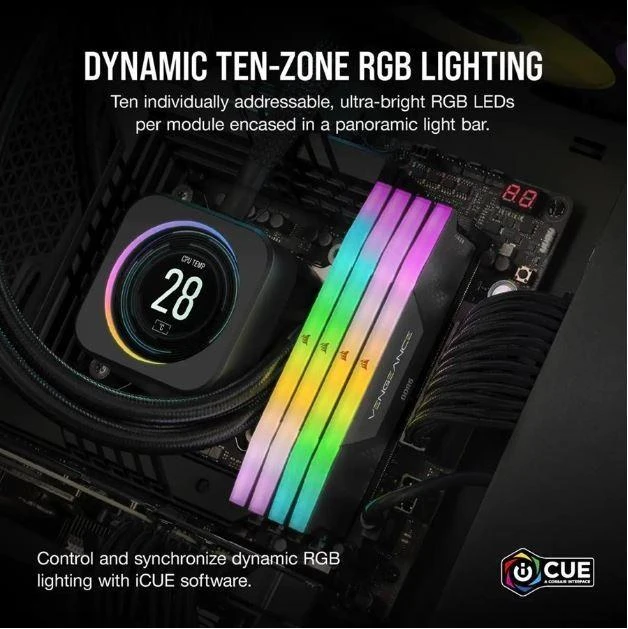 „Corsair Vengeance RGB DDR5-6000 RAM“, CL30, EXPO - 64 GB dviejų jungčių rinkinys, pilka