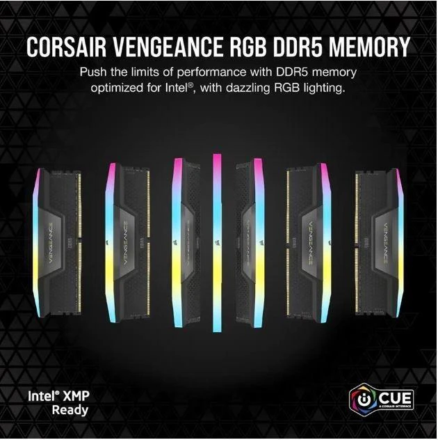 „Corsair Vengeance RGB DDR5-6000 RAM“, CL30, EXPO - 64 GB dviejų jungčių rinkinys, pilka