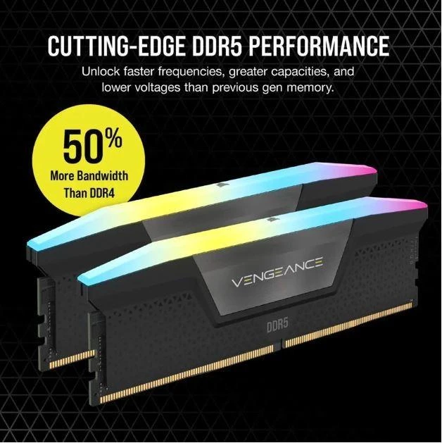 „Corsair Vengeance RGB DDR5-6000 RAM“, CL30, EXPO - 64 GB dviejų jungčių rinkinys, pilka