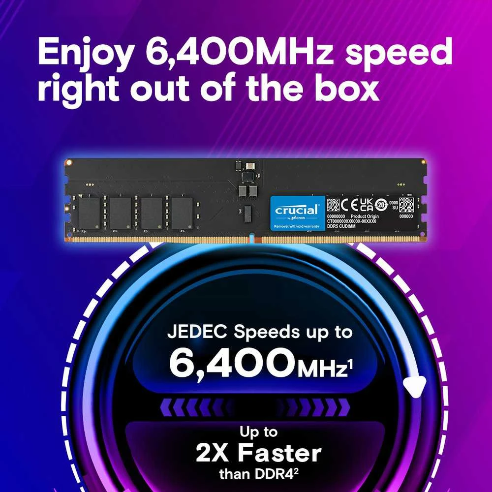 RAM Crucial DDR5 32GB/6400 CL52 CUDIMM atmintis