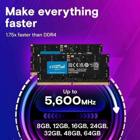 RAM Crucial 16GB [2x8GB 5600MHz DDR5 CL46 SODIMM]