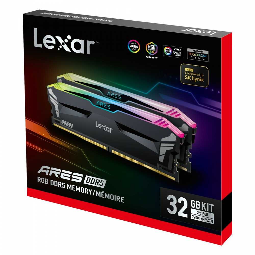 RAM Lexar | Darbalaukio atmintis | ARES | 32 komplektas (16GBx2) GB | DDR5 | 7200 MHz | PC/serveris | Registracijos Nr. | ECC Nr