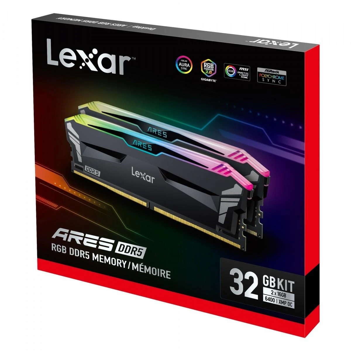 RAM Lexar | ARES RGB | 32 rinkinių rinkinys (16 GB x 2) GB | DDR5 | 6400 MHz | PC/serveris | Registracijos Nr. | ECC Taip