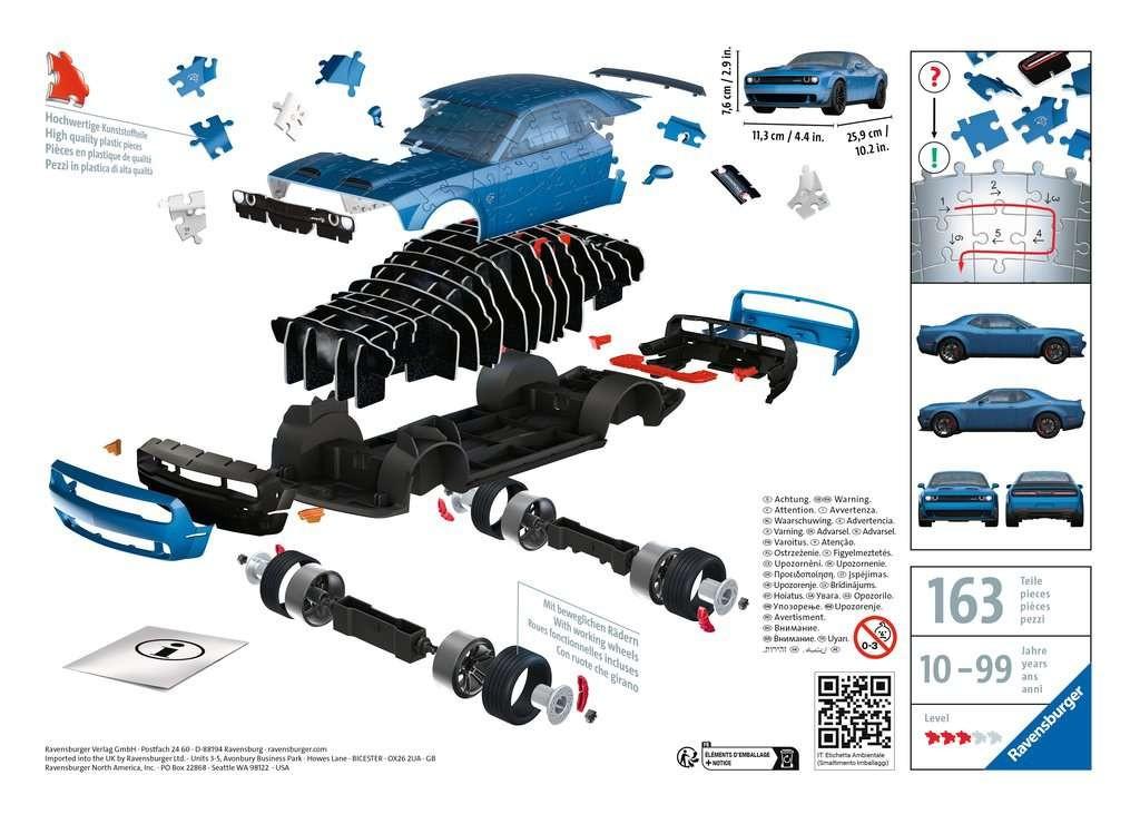 Ravensburger 3D Dėlionė 163 vnt. - Dodge Challenger Hellcat automobilis