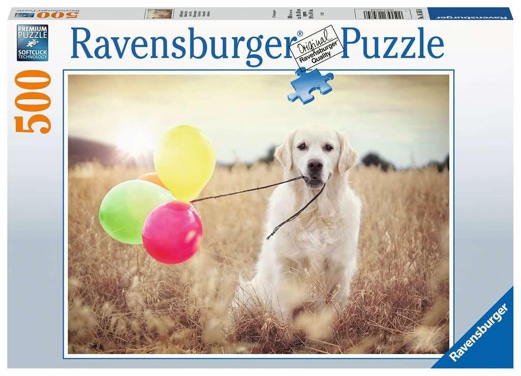 Ravensburger Dėlionė 500 vnt. - Šuo su balionais aprašymas - Prekės nuotrauka