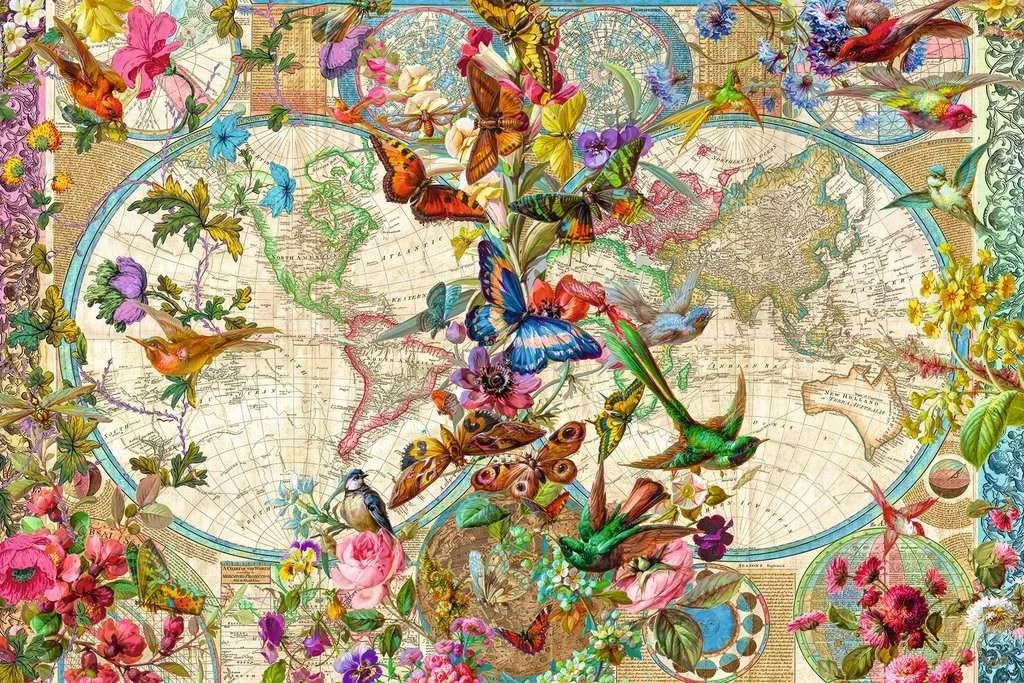 Ravensburger Dėlionė 3000 vnt. - Flora ir fauna. Pasaulio žemėlapis aprašymas - Prekės nuotrauka