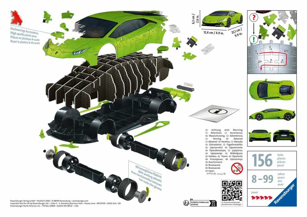 Dėlionė Puzzle - Ravensburger 3D Model Lamborghini Huracan Žalias