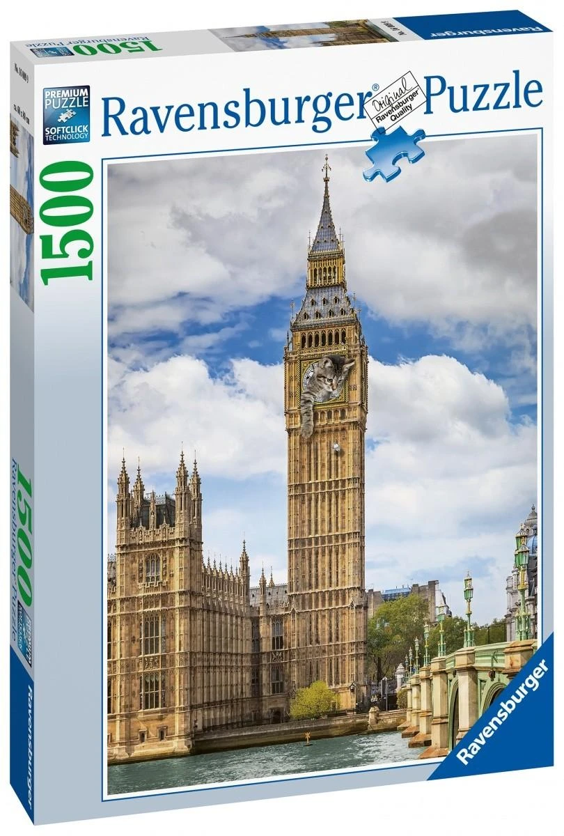 Ravensburger Dėlionė 1500 vnt. - Vestminsterio laikrodžio bokštas su katinu (Big Ben)