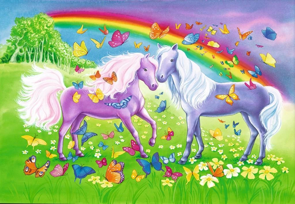 2X24 Puzzles: Rainbow Horses - RAVENSBURGER dėlionė