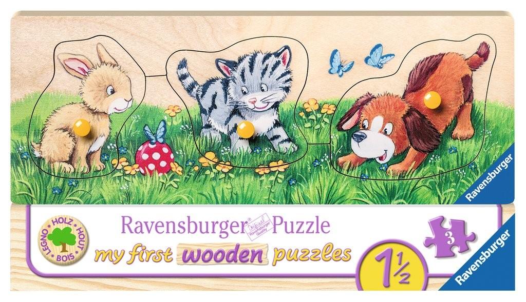 Ravensburger medinė dėlionė „Gyvūnų jaunikliai“, 3 det., nuo 1,5 m.