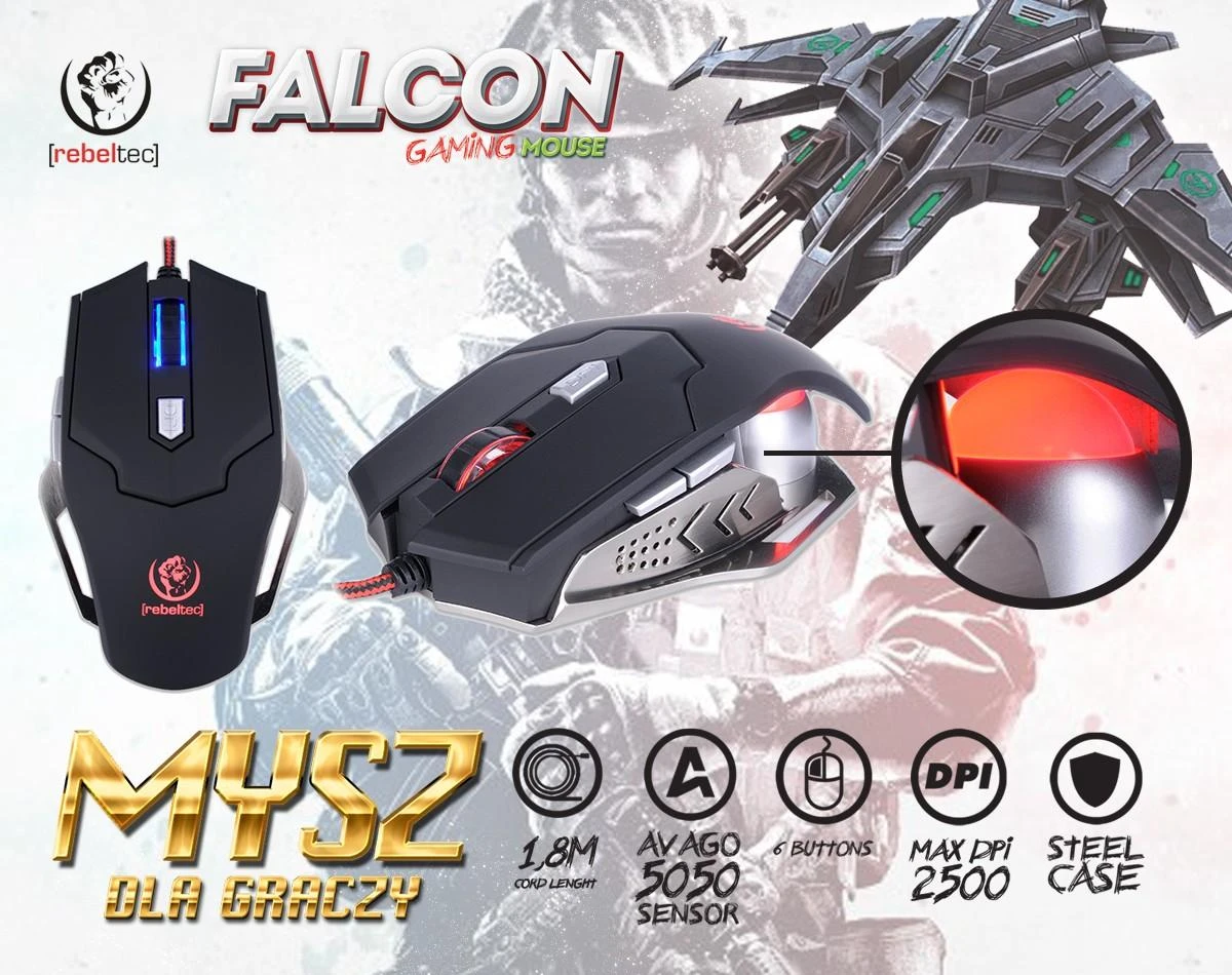 Pelė žaidimams Rebeltec Falcon, juoda