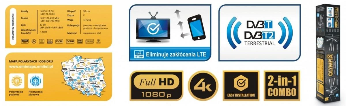 Opticum Raudona Eagle Antena RTV Raudona Eagle OLYMPIA BX1000 COMBO antena DVB-T VHF + UHF + LTE 80187