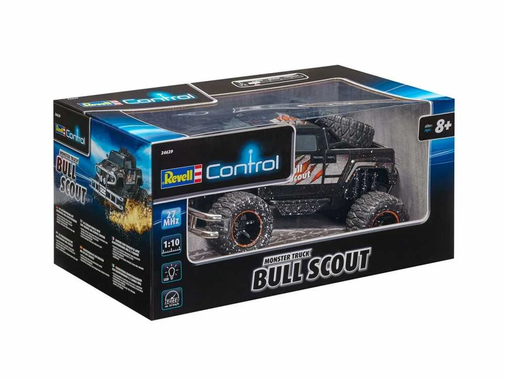 Revell Revell Control RC Car - nuotoliniu būdu valdomas automobilis su 27 MHz nuotolinio valdymo pulteliu, stabili konstrukcija, dideli ratai, užtikrinantys gerą mobilumą bekelėje, LED apšvietimas, akumuliatoriaus veikimas - BULL SCOUT 24629 bagis