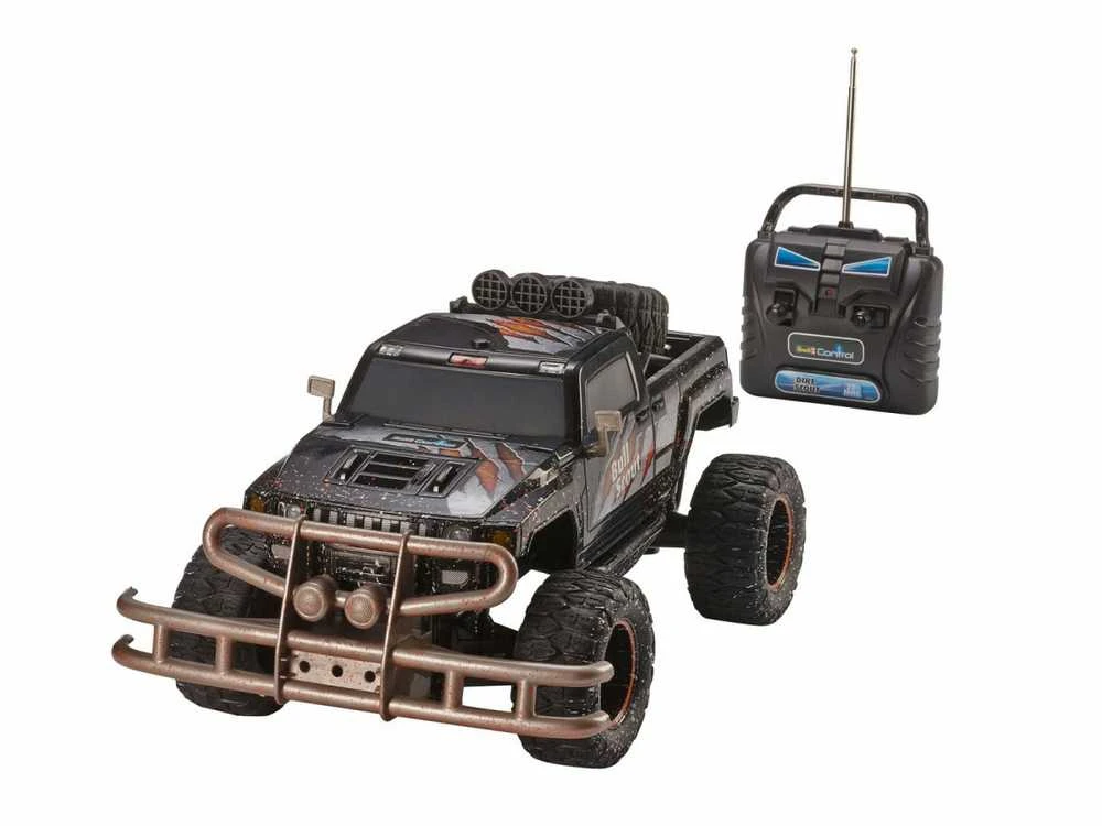 Revell Revell Control RC Car - nuotoliniu būdu valdomas automobilis su 27 MHz nuotolinio valdymo pulteliu, stabili konstrukcija, dideli ratai, užtikrinantys gerą mobilumą bekelėje, LED apšvietimas, akumuliatoriaus veikimas - BULL SCOUT 24629 bagis