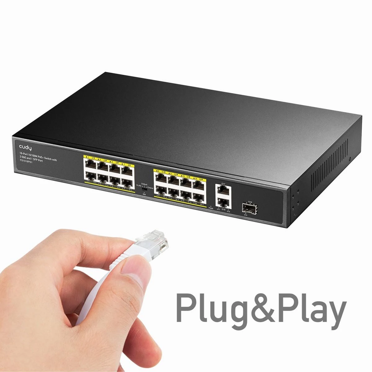 Šakotuvas Cudy FS1018PS1 tinklo jungiklis Fast Ethernet (10/100) Power over Ethernet (PoE) Pilkas