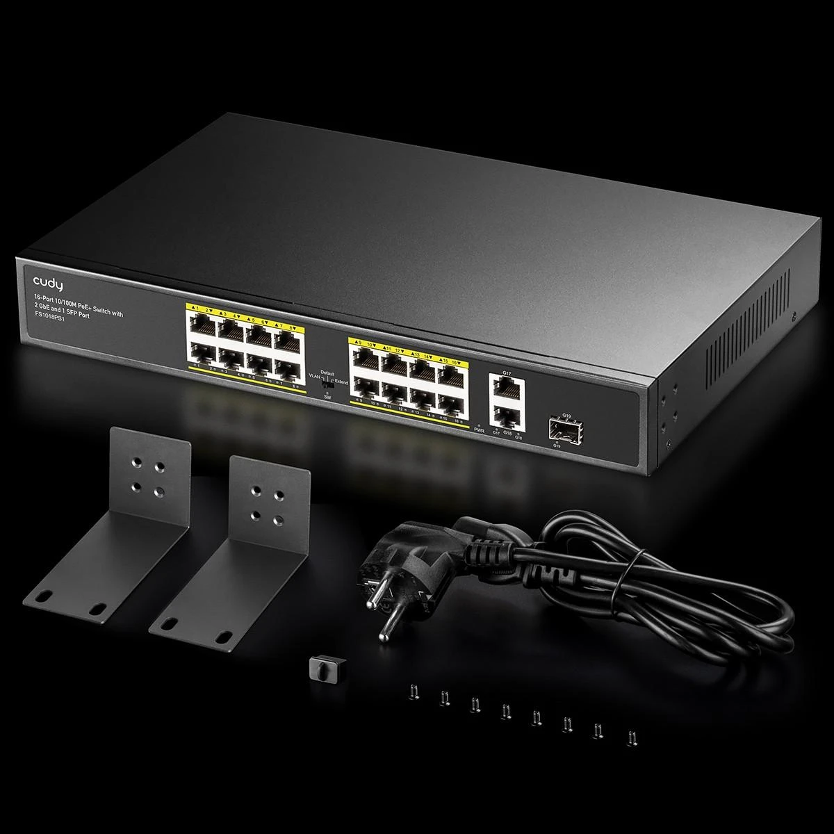 Šakotuvas Cudy FS1018PS1 tinklo jungiklis Fast Ethernet (10/100) Power over Ethernet (PoE) Pilkas