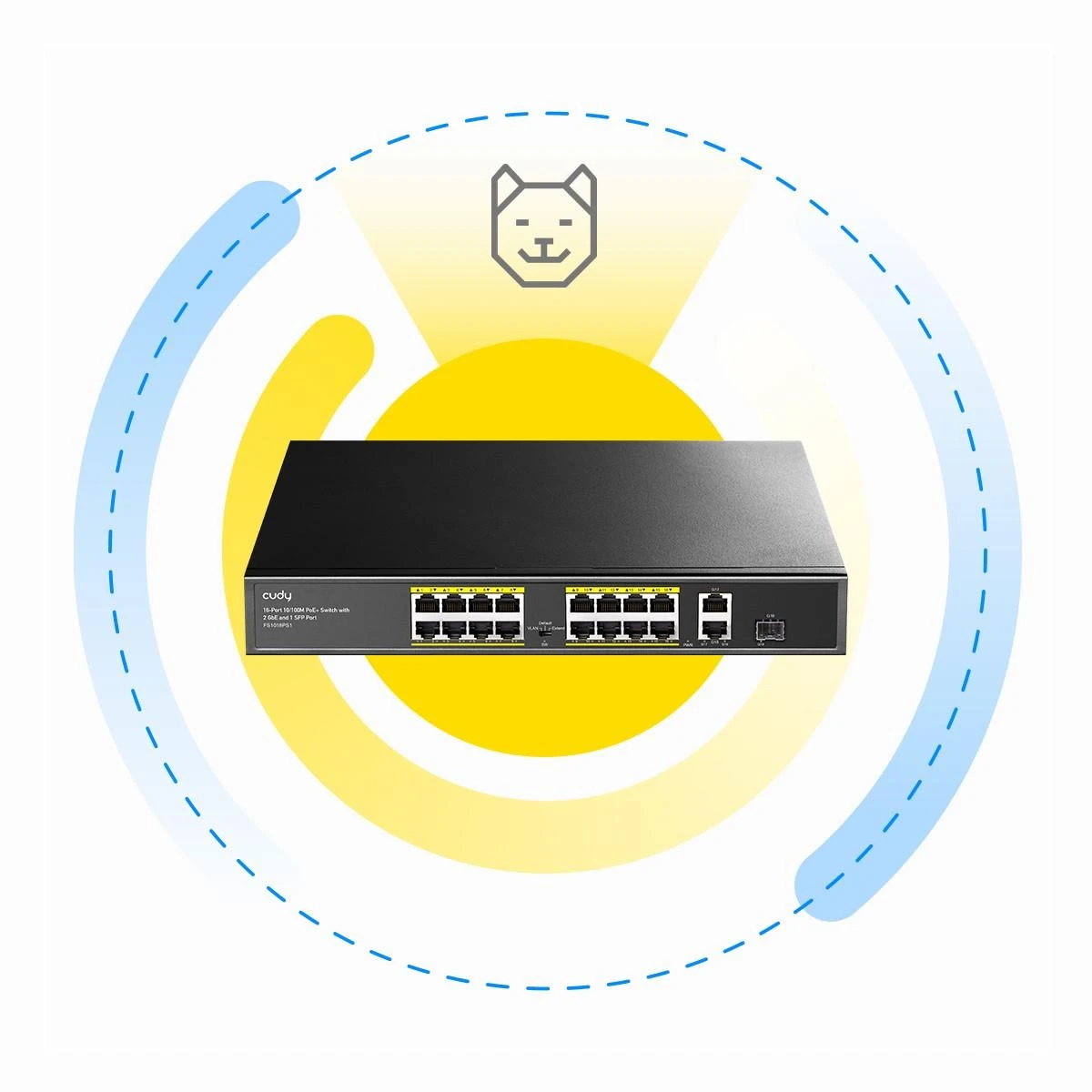 Šakotuvas Cudy FS1018PS1 tinklo jungiklis Fast Ethernet (10/100) Power over Ethernet (PoE) Pilkas