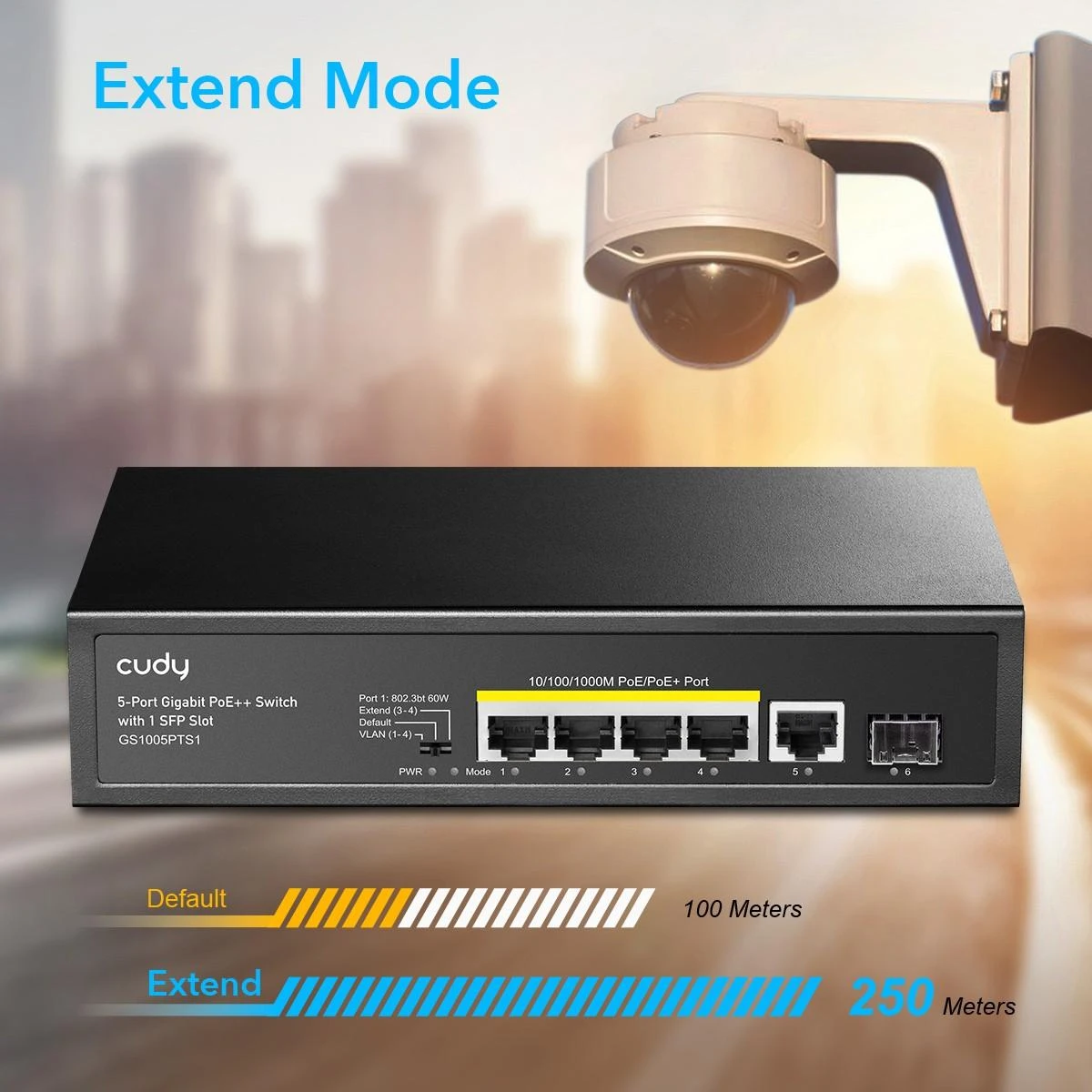 Šakotuvas Komutatorius - Cudy GS1005PTS1 Gigabit PoE 5 Prievadų Juodas