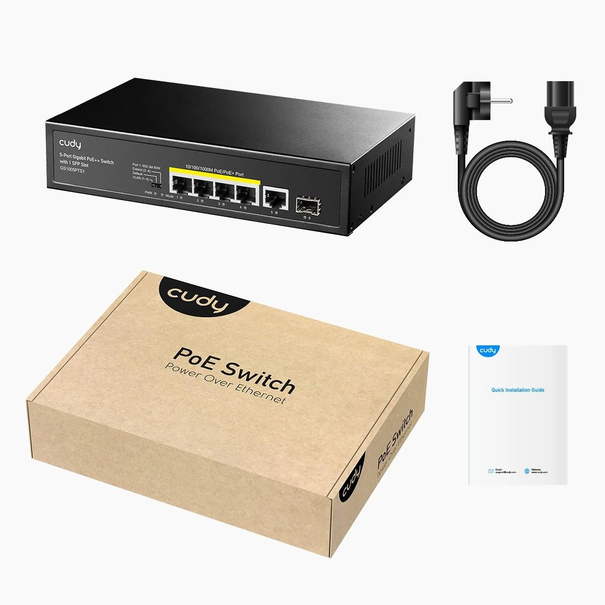 Šakotuvas Komutatorius - Cudy GS1005PTS1 Gigabit PoE 5 Prievadų Juodas
