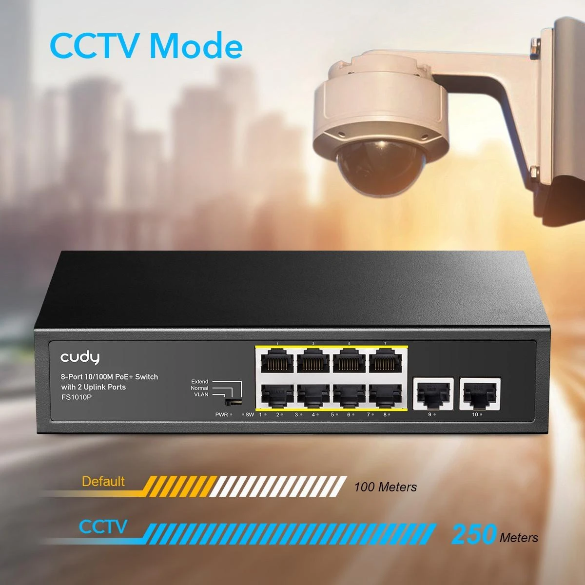 Šakotuvas Komutatorius - Cudy FS1010P 8-Portis PoE Fast Ethernet Juodas